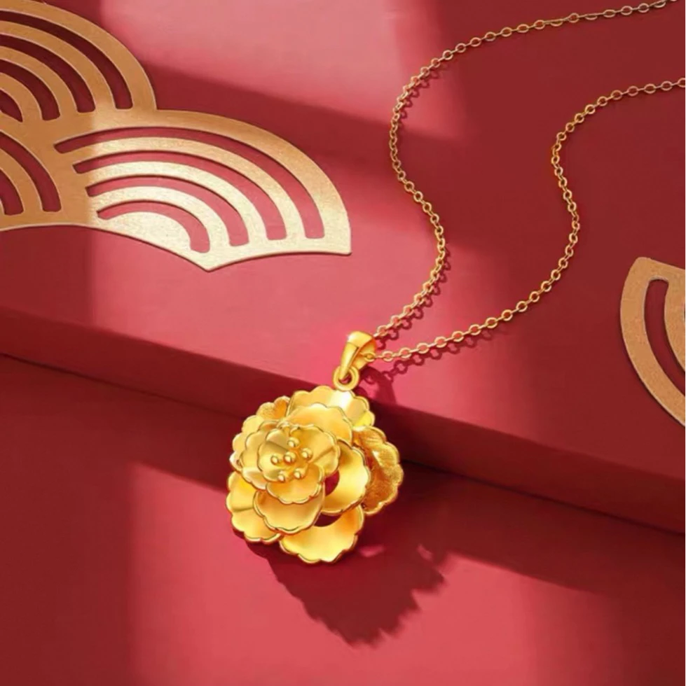 合金吊坠 【精工】牡丹花吊坠女款挂坠项链生日礼物送女友