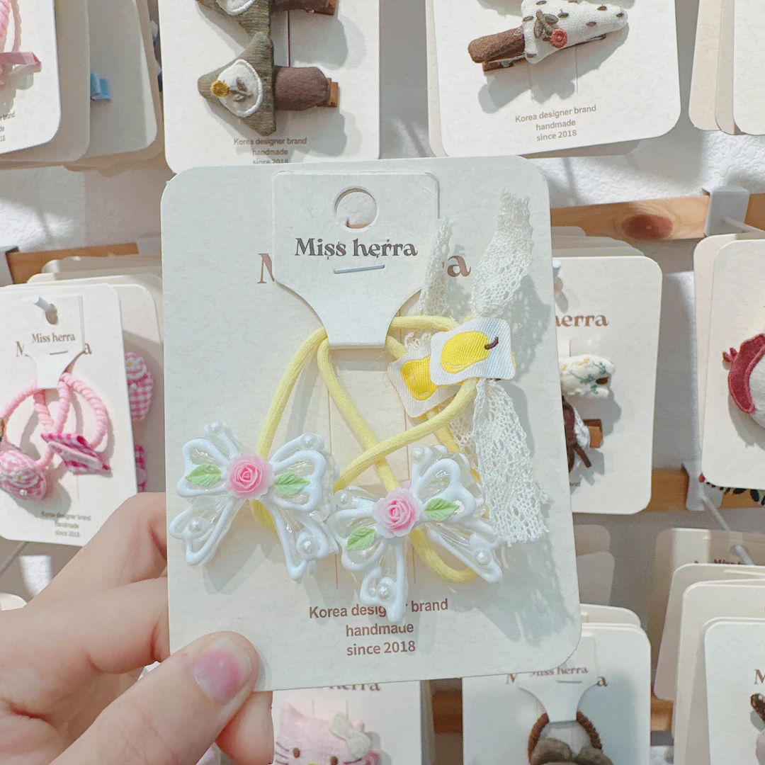 c0298-H黄色蝴蝶结发绳【满15包邮发货】可爱仙女儿童发饰