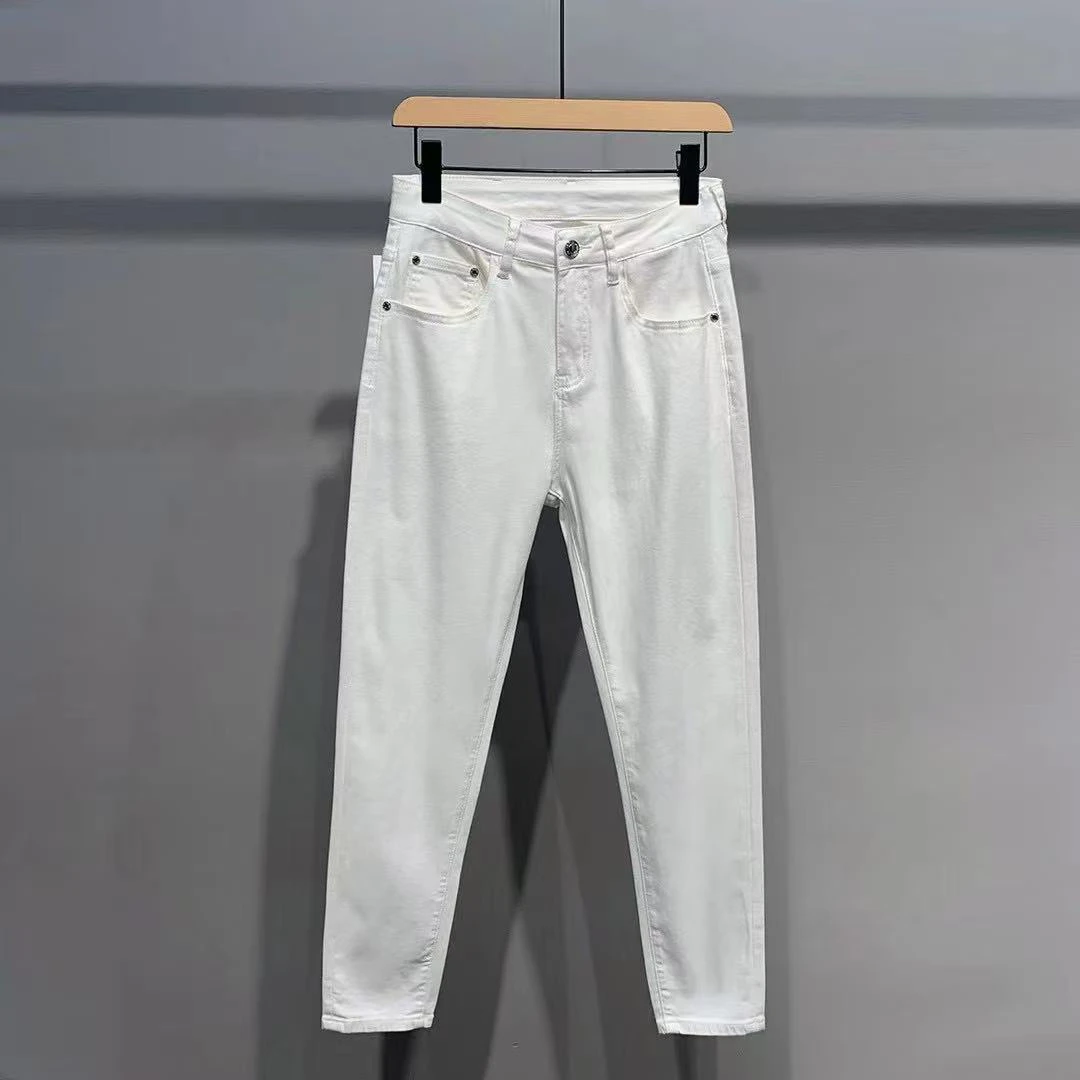 318春秋新款男士【九分半】三防面料白色高弹力小脚裤