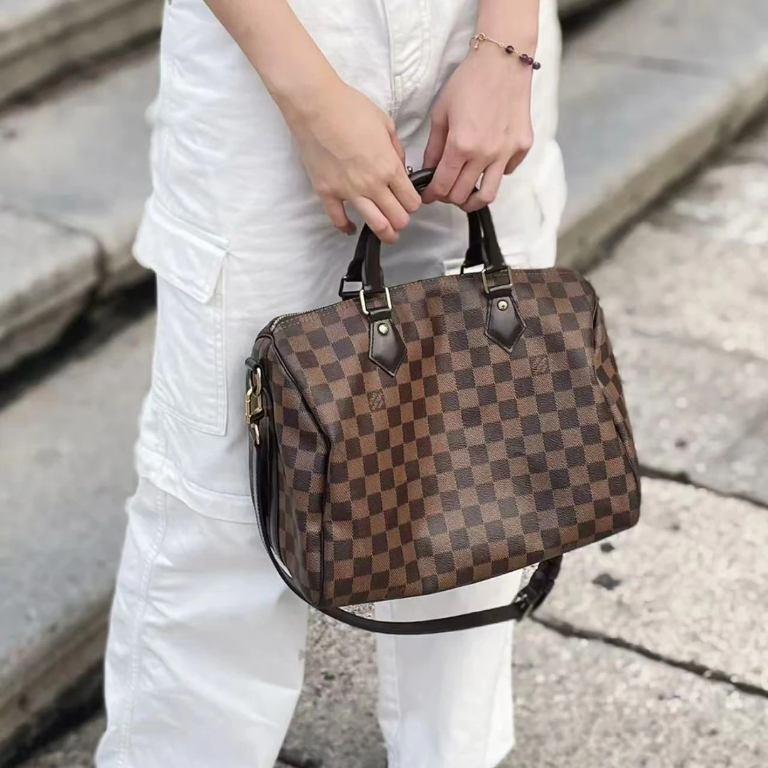 未使用 LouisVuitton/路易威登 全原speedy30棋盘格肩带款