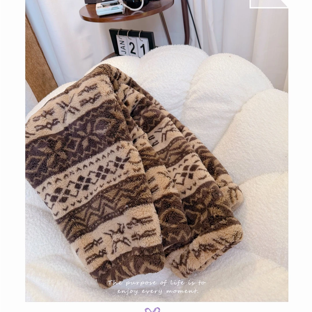 双层费尔岛配套裤子加绒加厚秋冬季保暖毛绒珊瑚绒睡裤