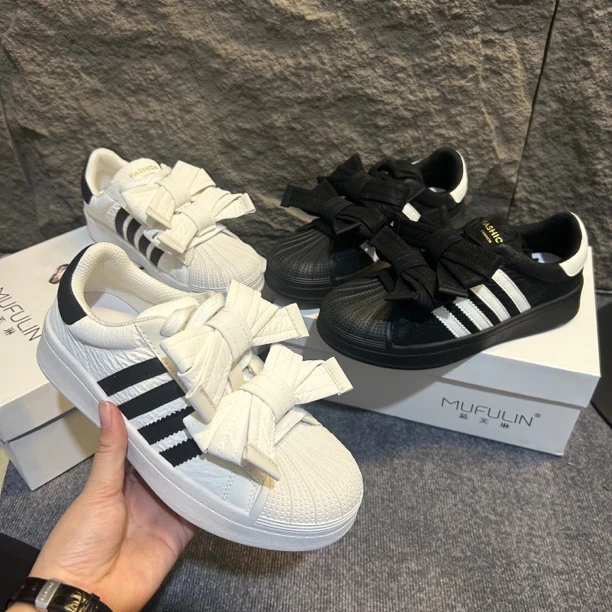 蝴蝶结设计款板鞋ins潮春季新款厚底小众拼色休闲运动小白鞋