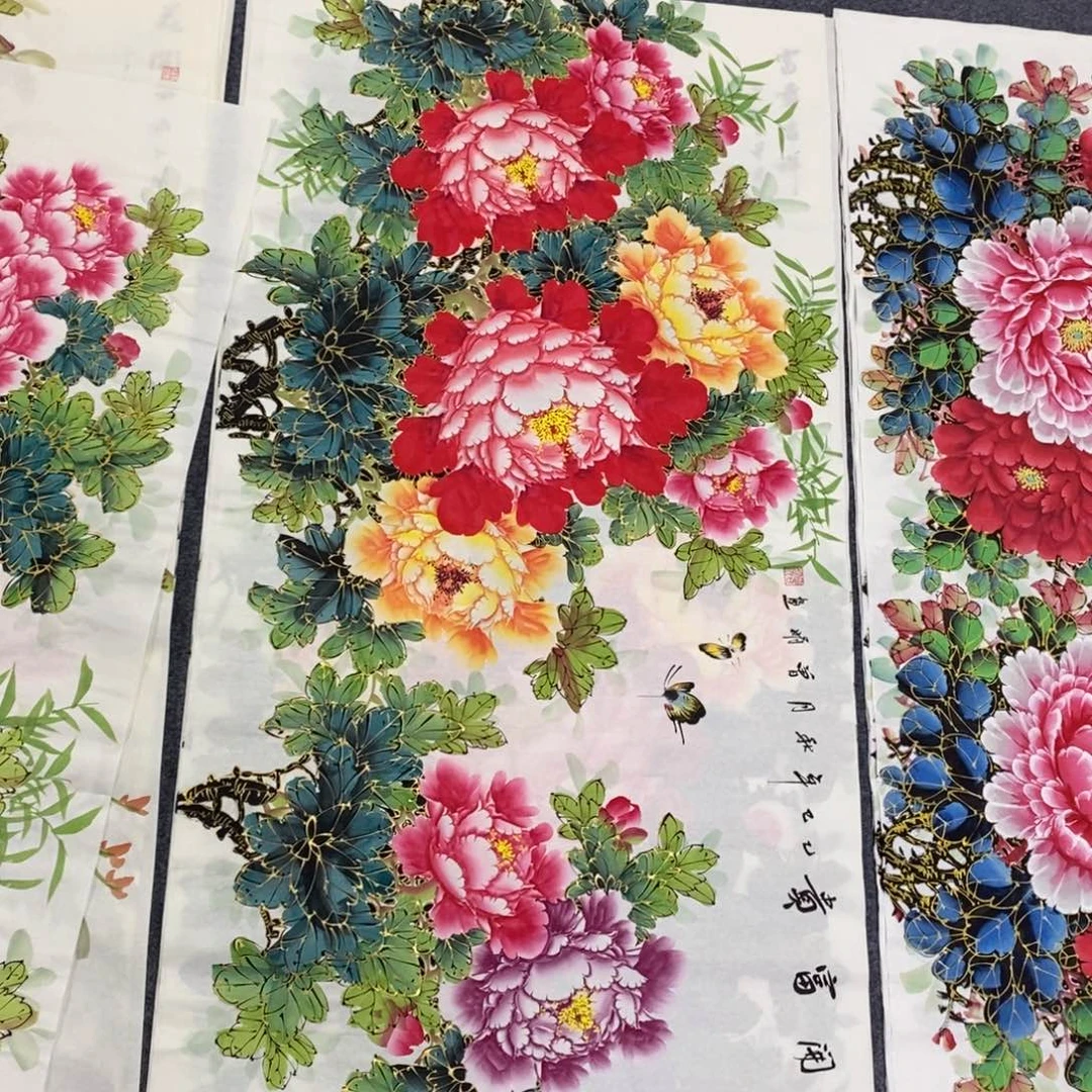 国画尺寸140✖️70四尺纯手绘牡丹