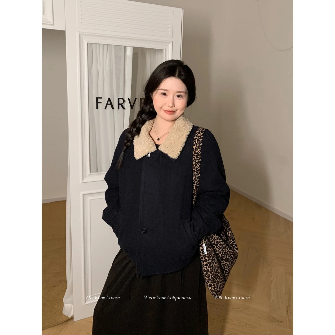 知葵微胖定制【薇薇安】冬季翻领灯芯绒外套宽松短外套12244D6019