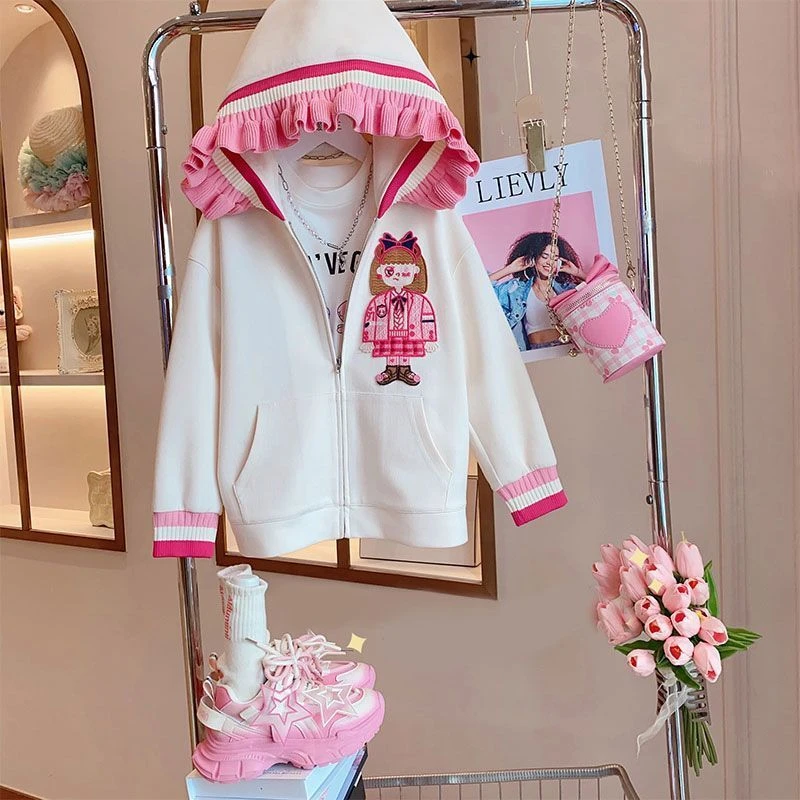 女童春装外套2025新款中大童洋气女孩春秋季儿童装连帽撞色上衣潮