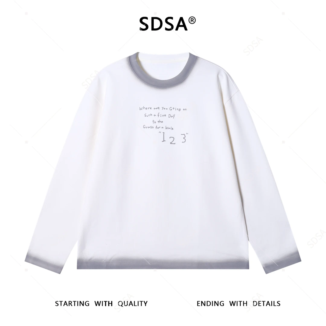 SDSA男士秋冬新款轻奢痞帅男装潮牌刺绣字母数字圆领长袖T恤百搭