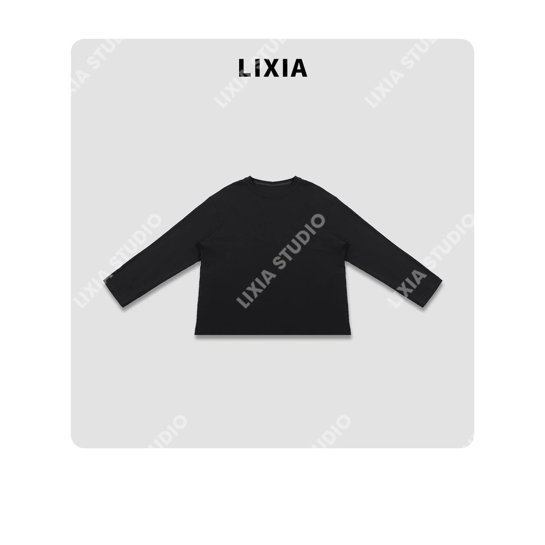 LIXIA【简彩】纯色ins休闲风长袖宽松版慵懒感圆领T恤-D8767