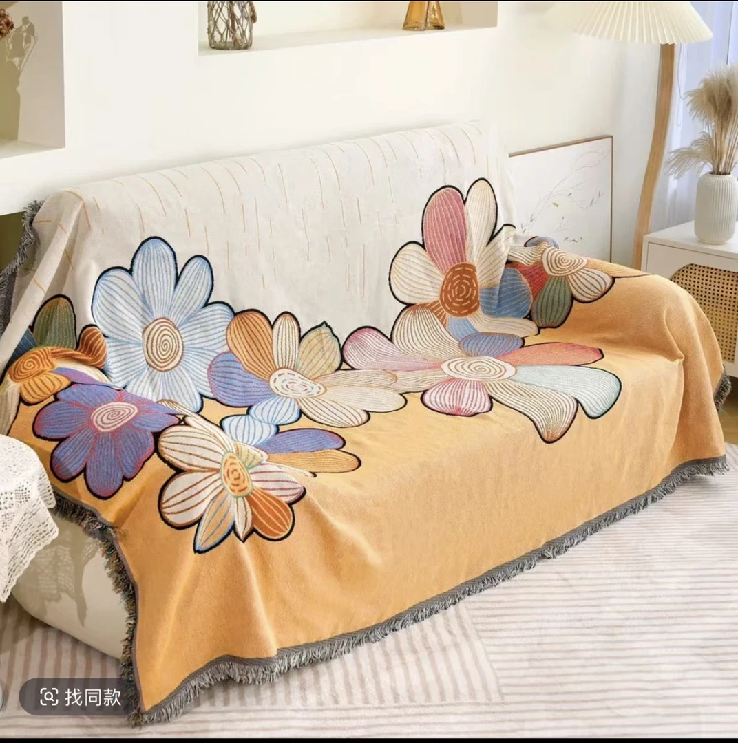 花儿朵朵（90*170）加厚沙发巾四季款防滑多功能提花