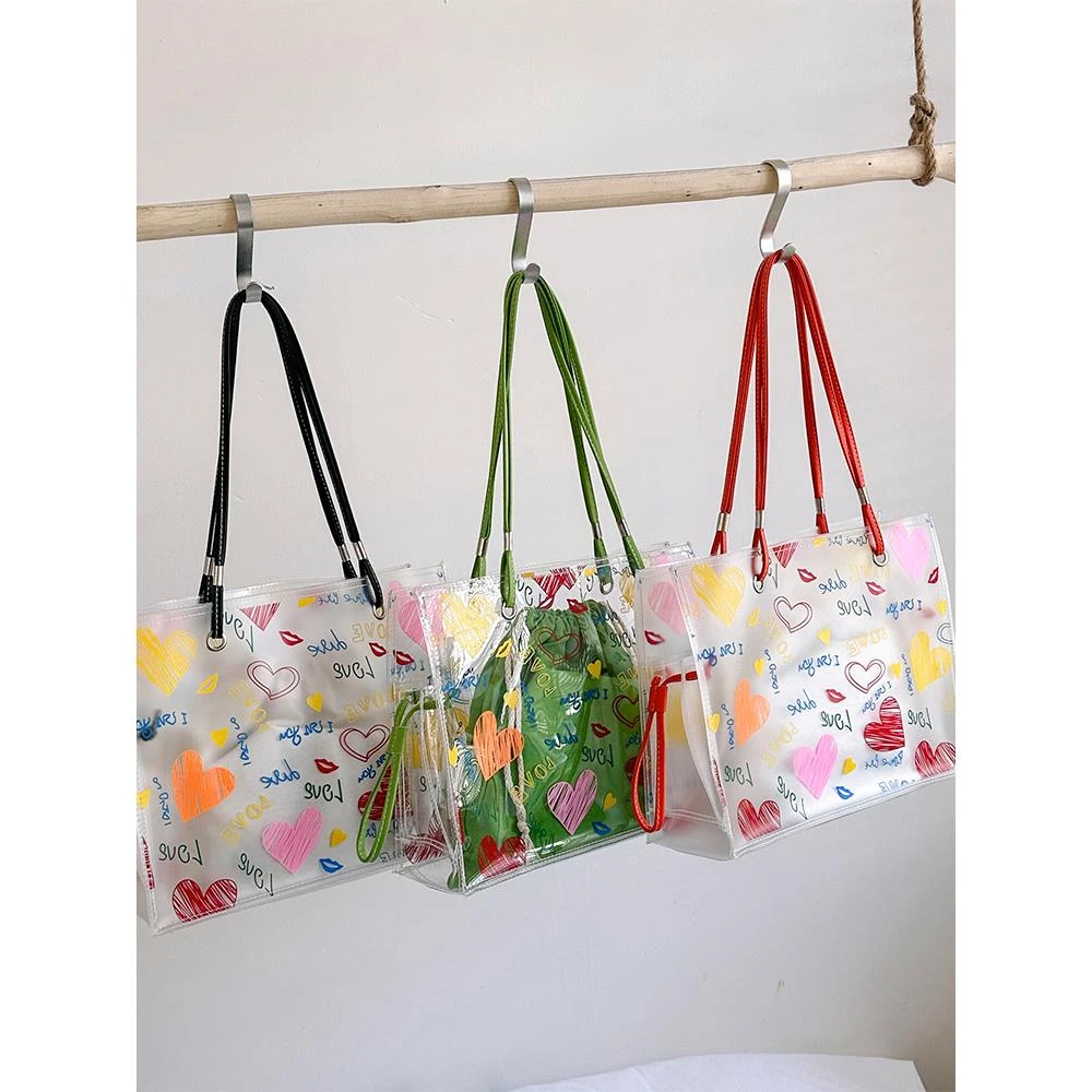 透明包包2024新款潮时尚网红托特包女大容量单肩包夏天果冻包