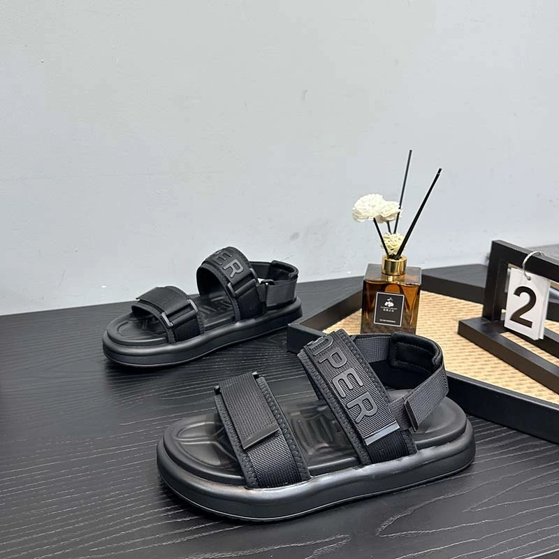 凉鞋男士夏季2025年新款户外软底外穿凉拖潮流魔术贴厚底沙滩鞋子