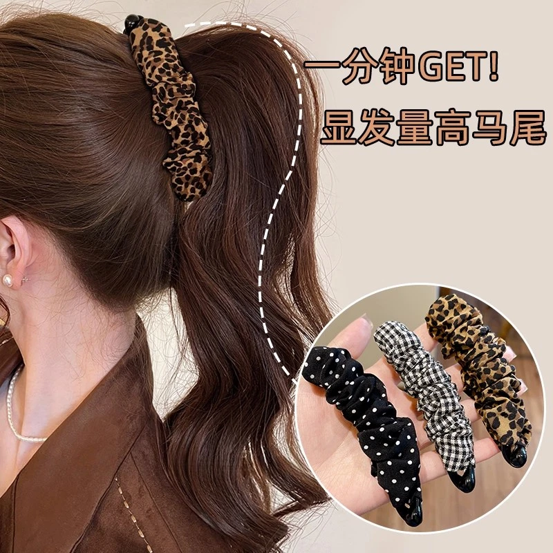 复古豹纹波点香蕉夹高级感发夹女后脑勺显发量高马尾竖夹发卡头饰