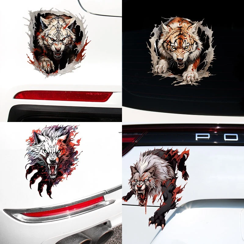 3D立体狼头虎头车贴防水防晒电动摩托车车身装饰划痕遮挡贴花