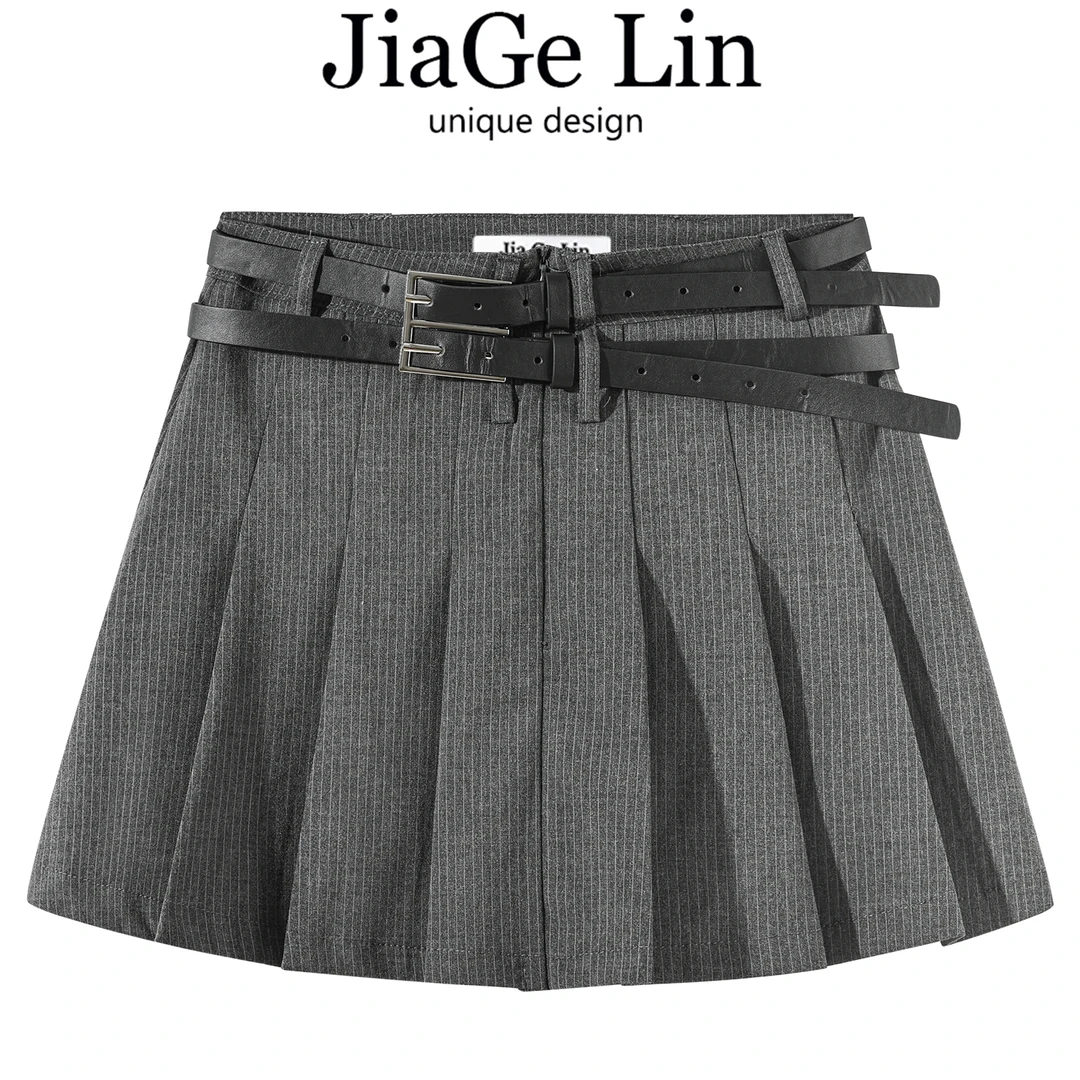 JiaGeLin韩系设计感高腰显瘦百褶裙甜酷风短裙女夏百搭A字半身裙