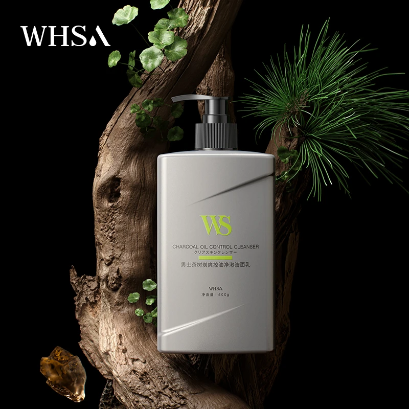 Whsa男士茶树炭爽控油净澈洁面乳