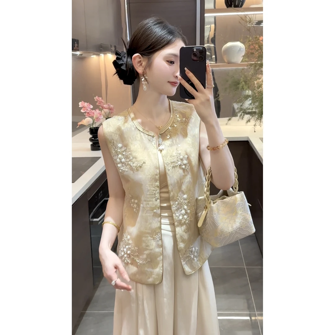 【周粥】【金珠】2025新款新中式重工钉珠气质无袖马甲预JJC5MJ2021