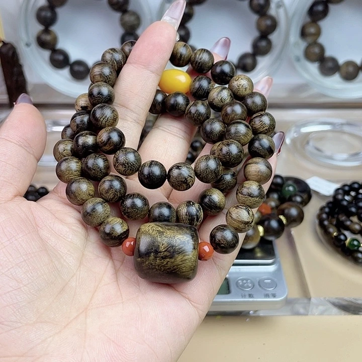 沉香手串勇*越南芽庄白奇玉化留疤嘤子虎斑