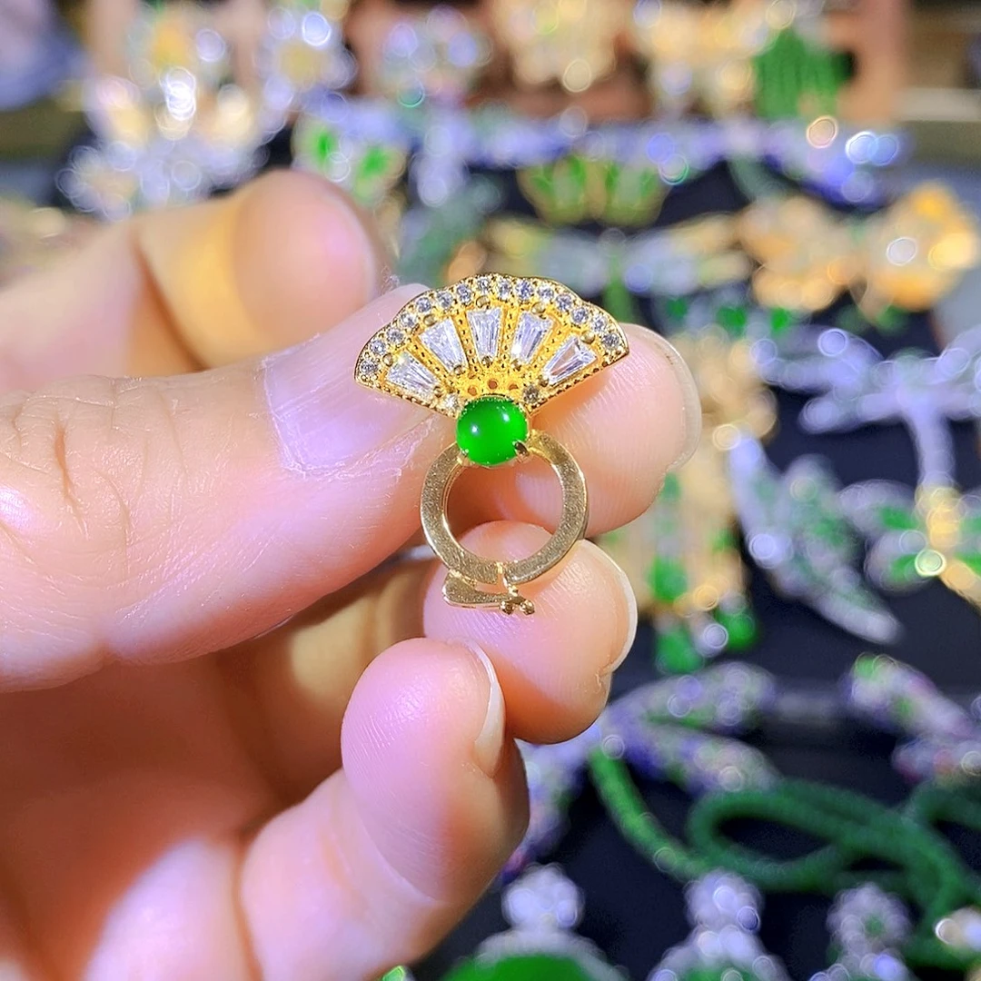 吊坠(不含链)银S925镶嵌翡翠