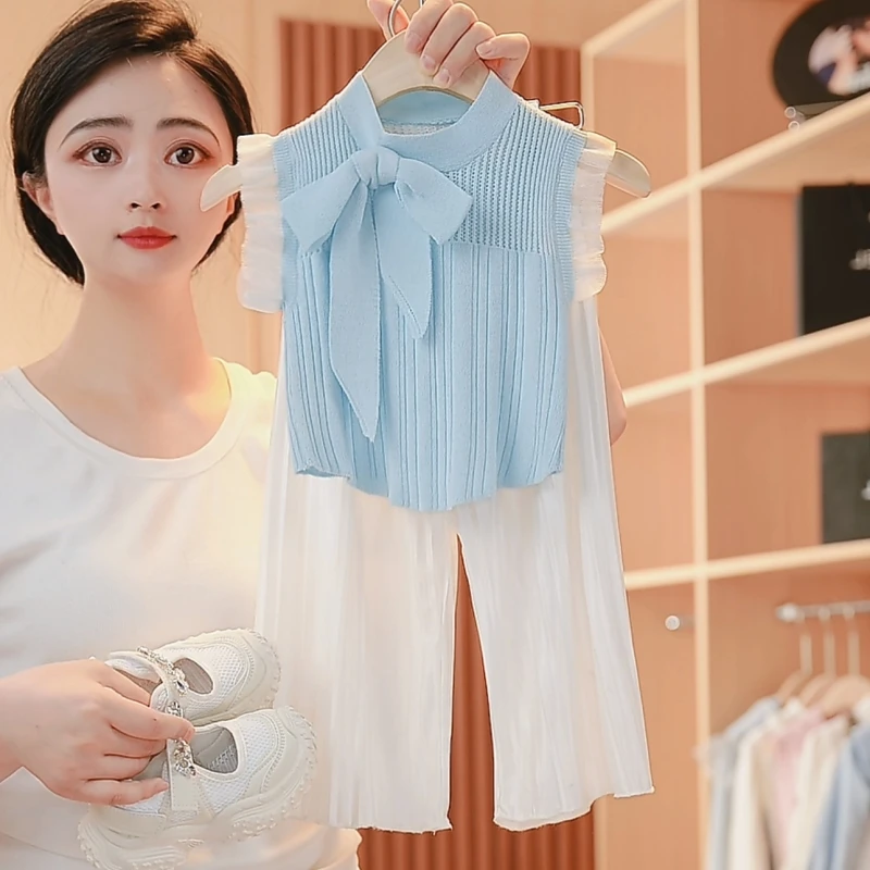 媛媛妈TZ24016夏季女童新款洋气时髦针织背心上衣蛋糕半裙两件套