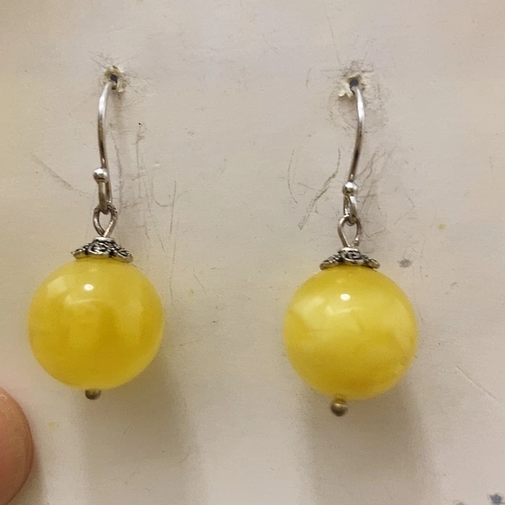 蜜蜡银S925镶嵌耳饰蜜蜡12-13毫米