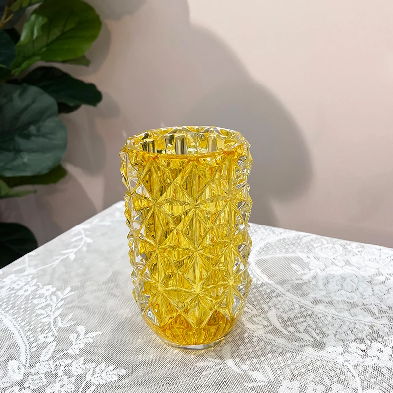 巴卡拉卢索氺晶黄色花瓶圆柱形花瓶装饰插花简约现代居家小清新客