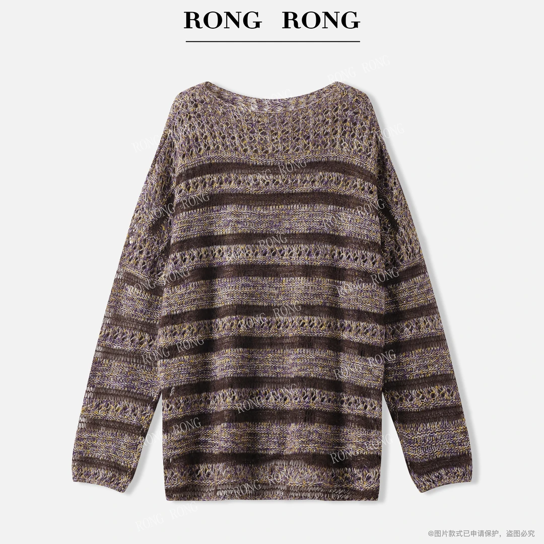 溶溶J【画森如雾】RONGRONG绵羊毛山羊绒莱赛尔花纱镂空针织衫25860