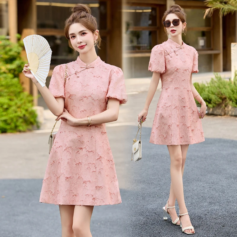 新中式国风盘扣连衣裙女2025夏季新款气质减龄小个子改良旗袍裙子