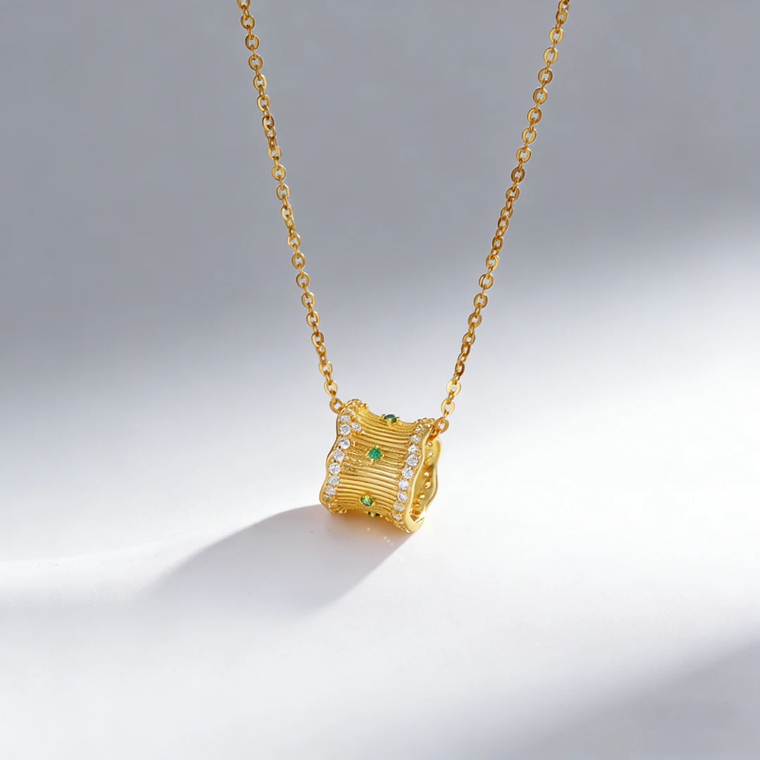 坠链均925银锆石 竹节小蛮腰项链女S925纯银高级镶钻吊坠锁骨链