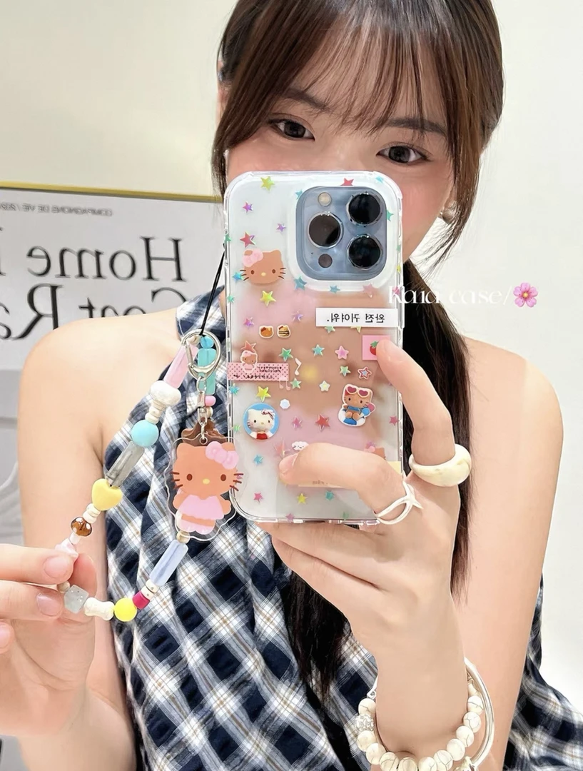 韩系ins黑皮猫咪底彩色星星猫咪适用iphone16proma苹果15手机壳14