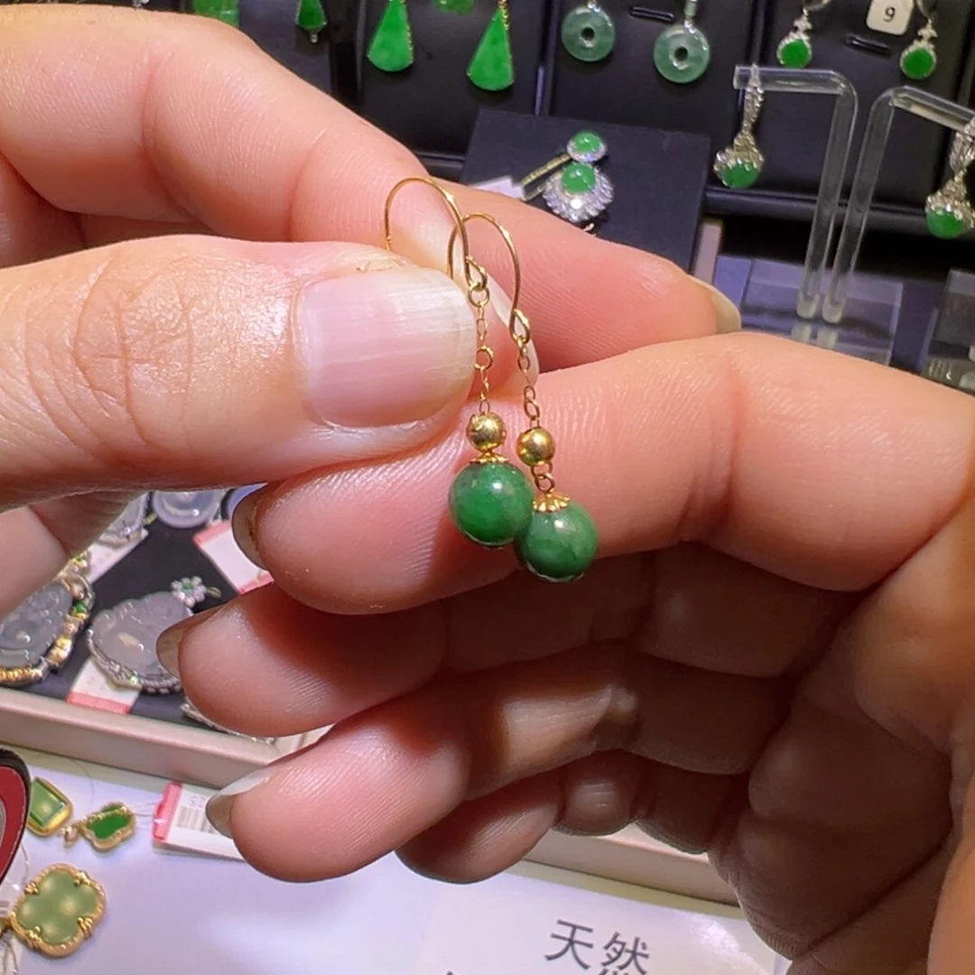 翡翠18K金镶嵌颈饰耳环