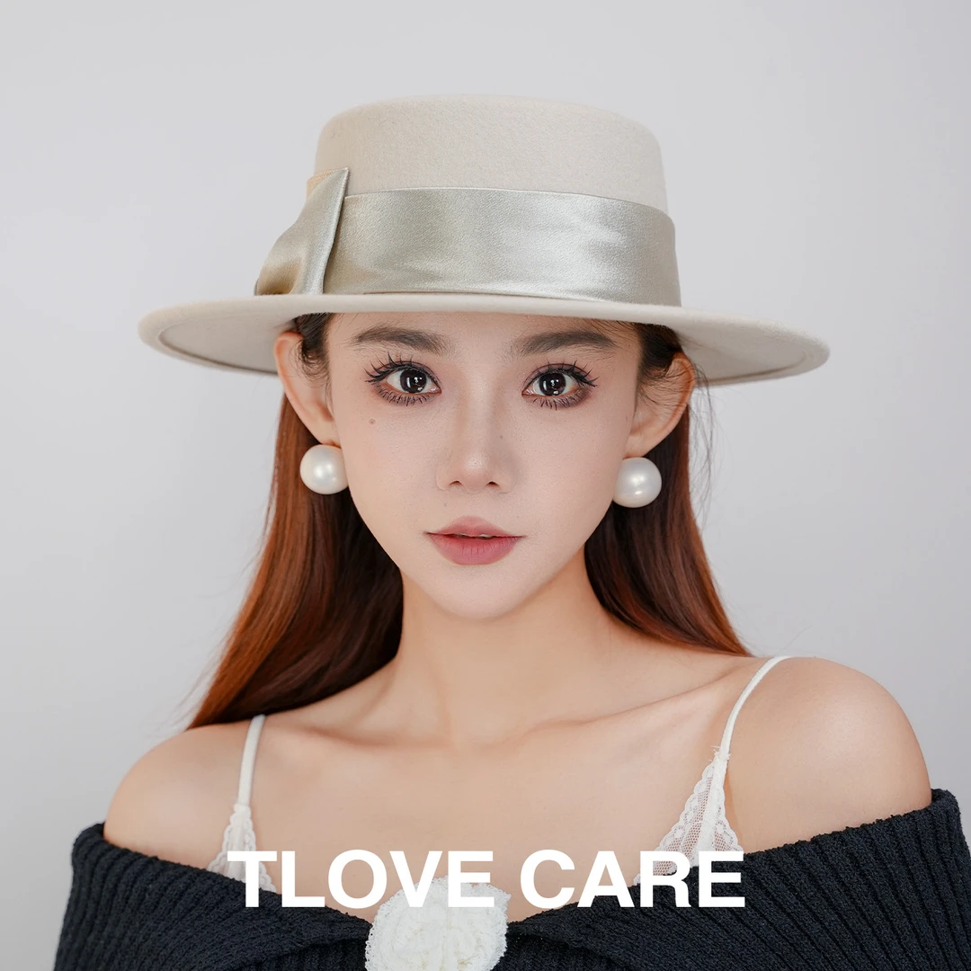 9648女士气质百搭平顶帽子冬新款礼帽女士休闲文艺百搭平沿帽