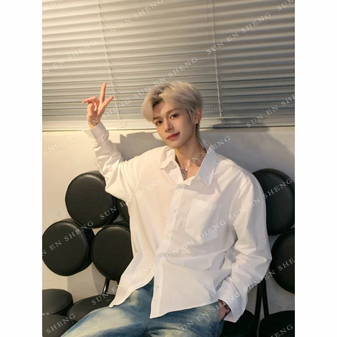孙恩盛【衬衫控】纯色白衬衫男长袖内搭韩版宽松oversize衬衣休闲