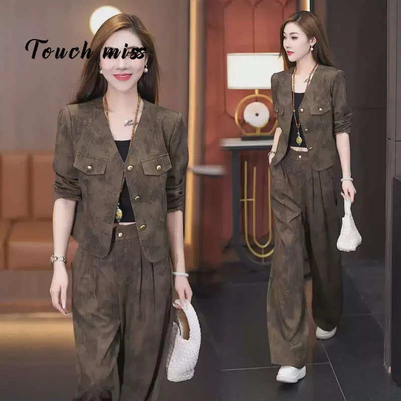 TOUCHMISS2025春季新款时尚套装短款外套阔腿裤显瘦气质两件套潮