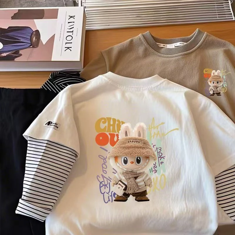 2025纯棉拉布短袖印花新款T恤儿童纯棉春秋卡通长袖百搭男童上衣t