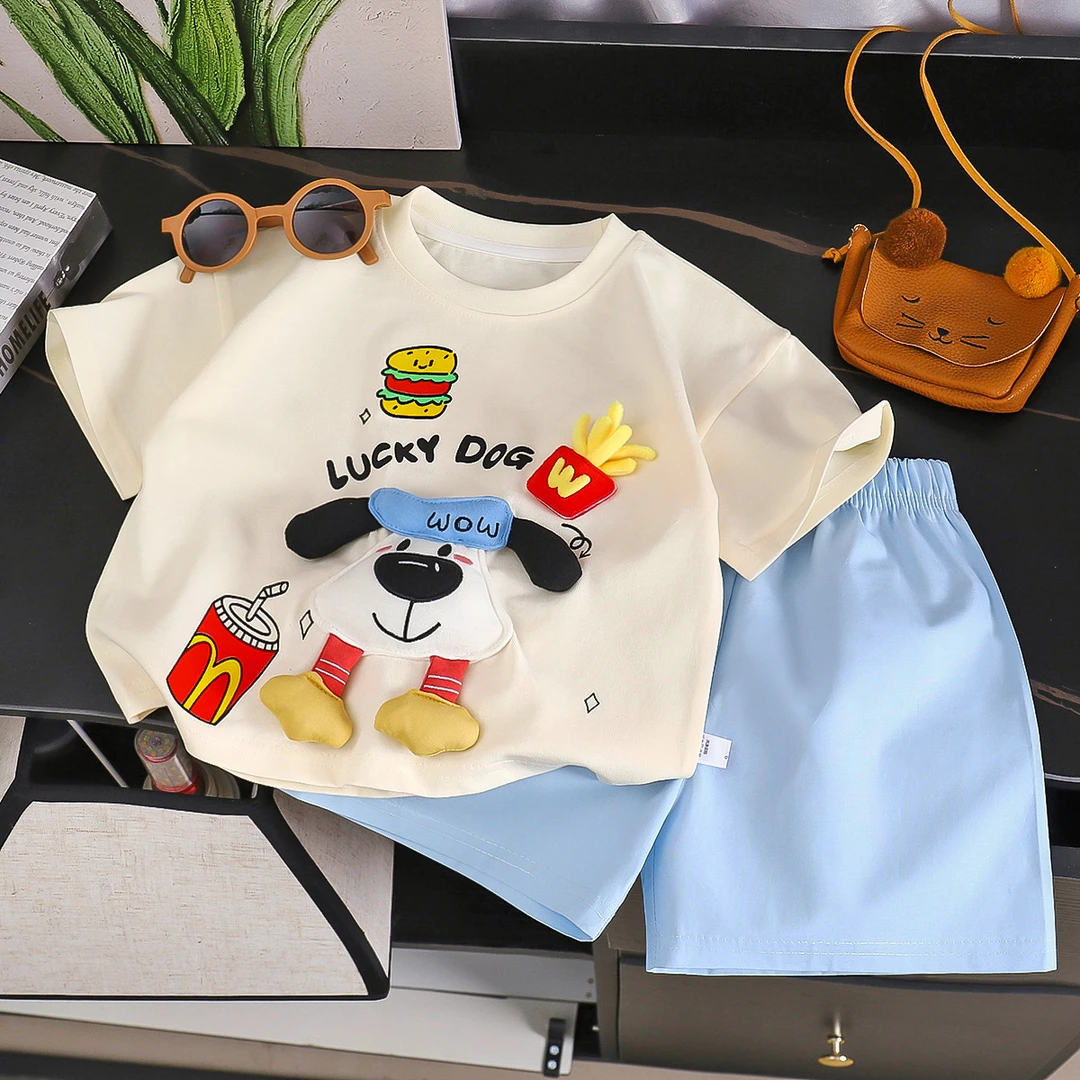 【买上衣送短裤】儿童纯棉短袖立体玩偶短袖T恤夏装2025短袖