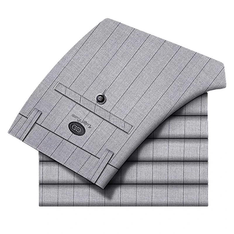 男士裤子夏季2025新款休闲裤男修身条纹裤子男薄款免烫商务西裤