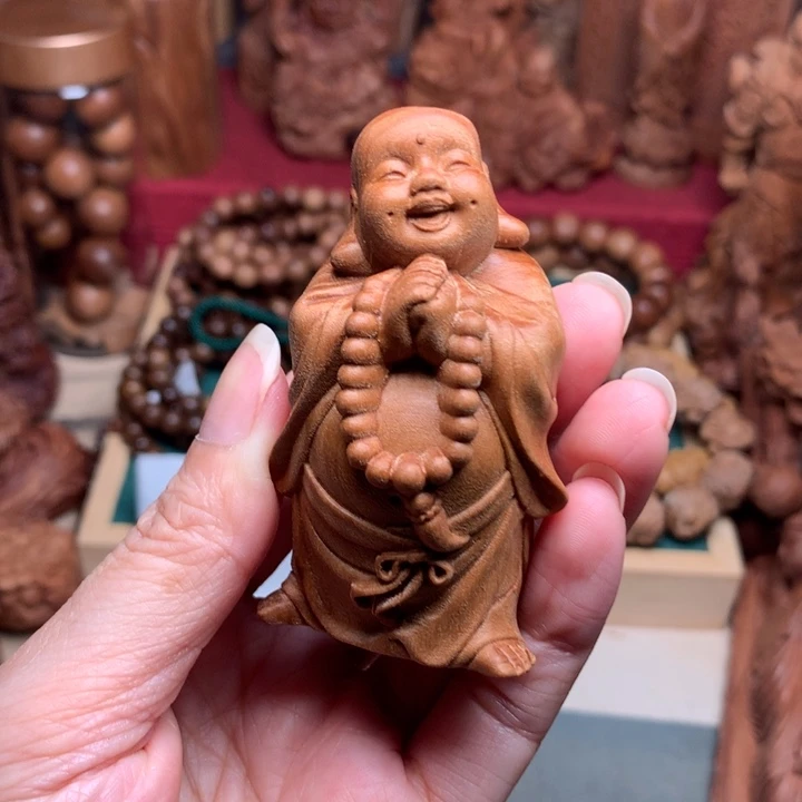檀香木把件老山檀弥勒瑕疵