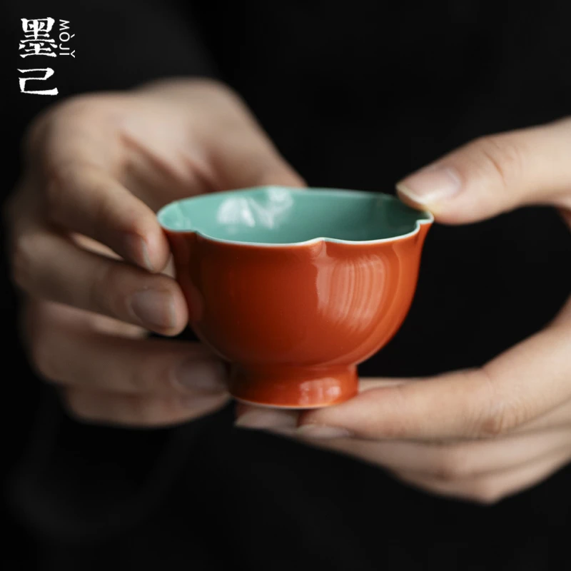 墨己 故宫红-松石绿-高足花口茶杯