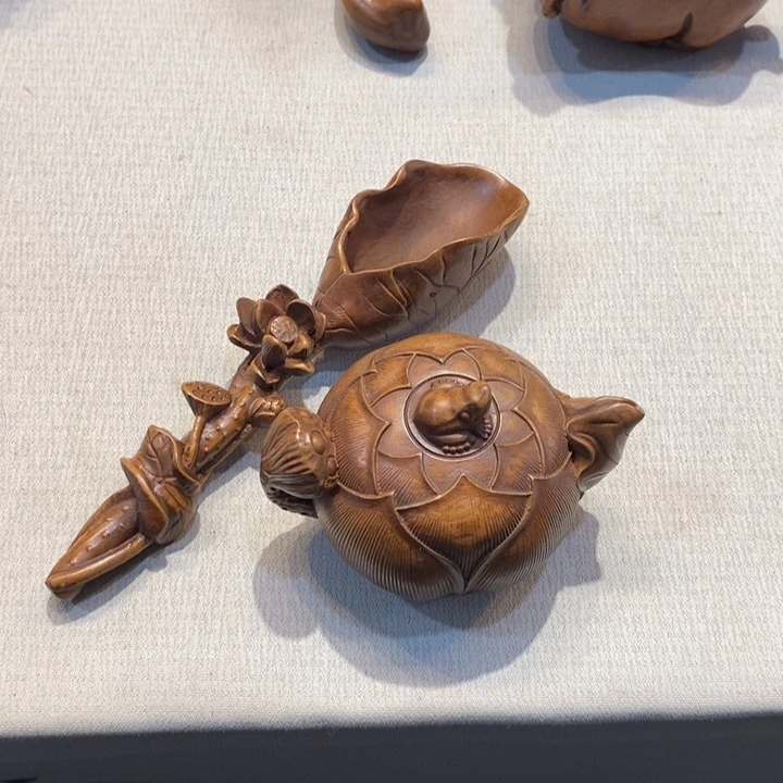 荷***木黄杨木茶勺加壶