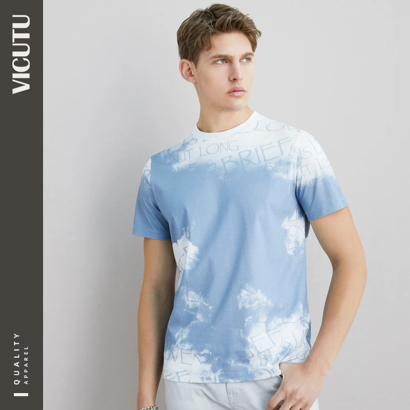 【100%棉T恤】威可多男士短袖t恤圆领修身夏季t恤上衣休闲印花男款