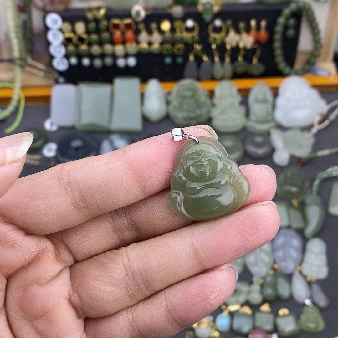 和田玉银S925镶嵌吊坠(不含链)