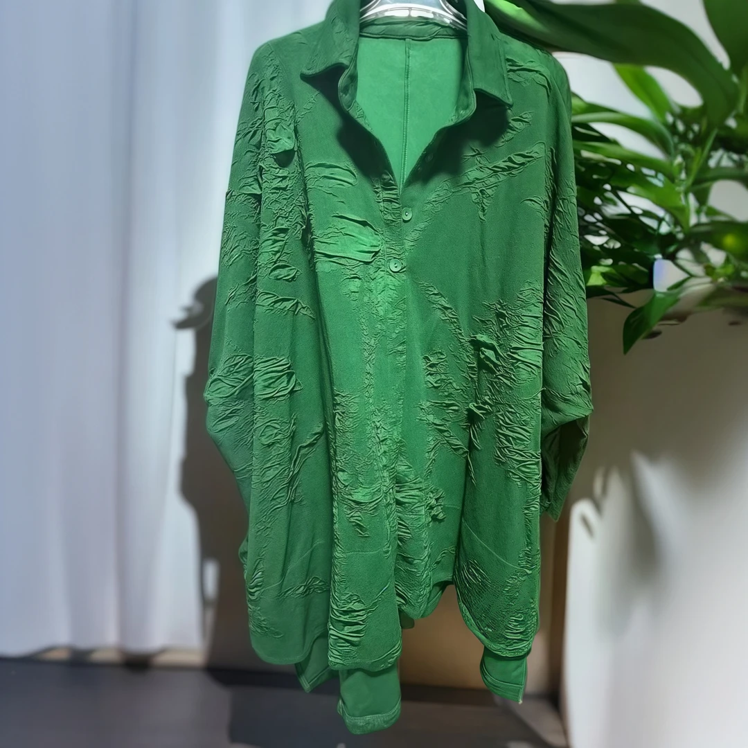 时尚气质休闲百搭宽松提花法式轻奢衬衫1019