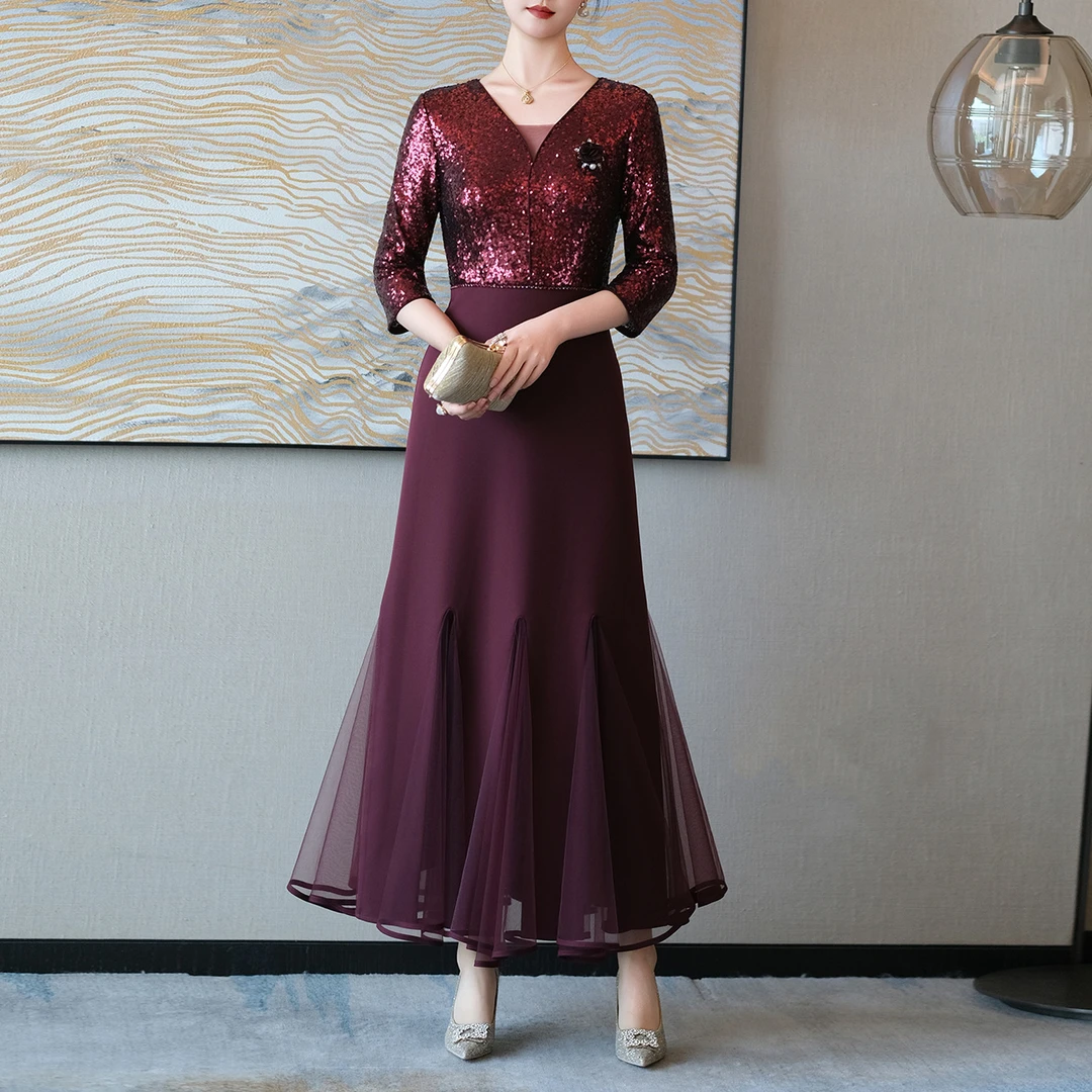 喜妈妈高贵气质连衣裙婚宴礼服秋季2025新款中老年高级感长裙礼服