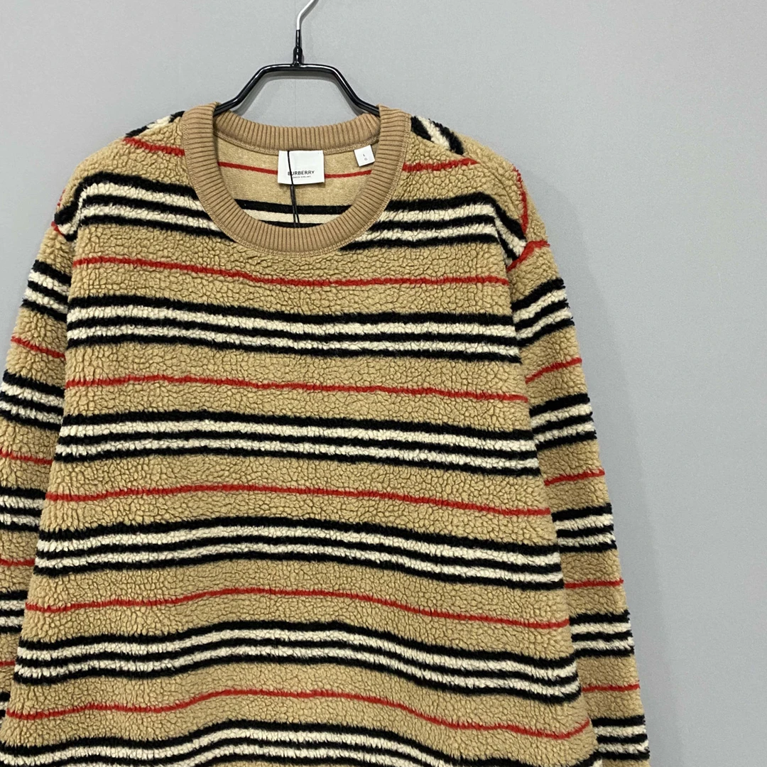 99新 BURBERRY/博柏利 条纹泰迪毛卫衣/L码/91864