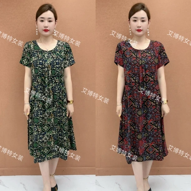 妈妈薄款连衣裙2025新款中长款显瘦潮夏装中年气质休闲宽松裙子女