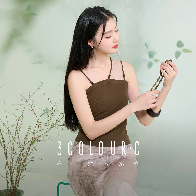 三彩【落影如画】2025夏季新款新中式吊带设计感背心修身短款女C