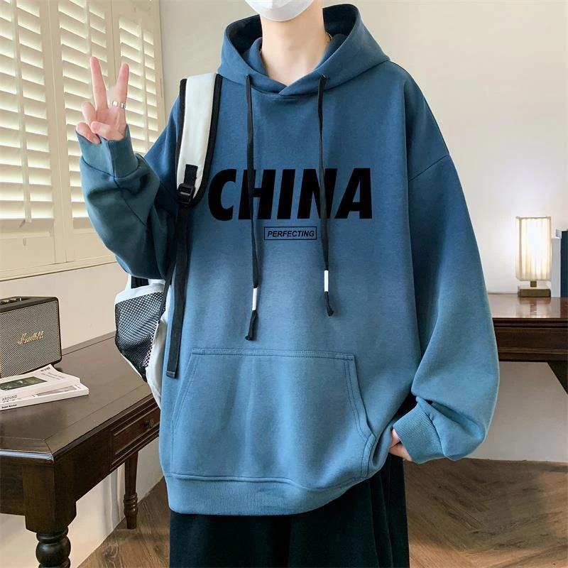 春秋季长袖连帽卫衣男孩青少年初中高中学生潮流大童渐变休闲上衣