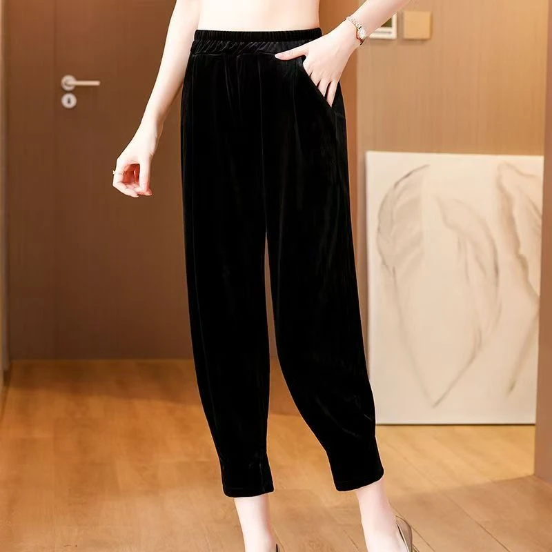 （小曼推荐）007#新款时尚丝绒哈伦萝卜裤