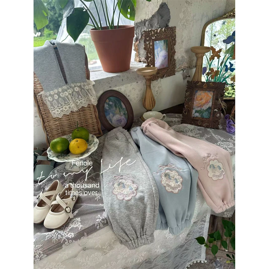 【不白来体验款】FLL·25冬~女童绣花贴布加绒卫裤子53655（童装汉服）