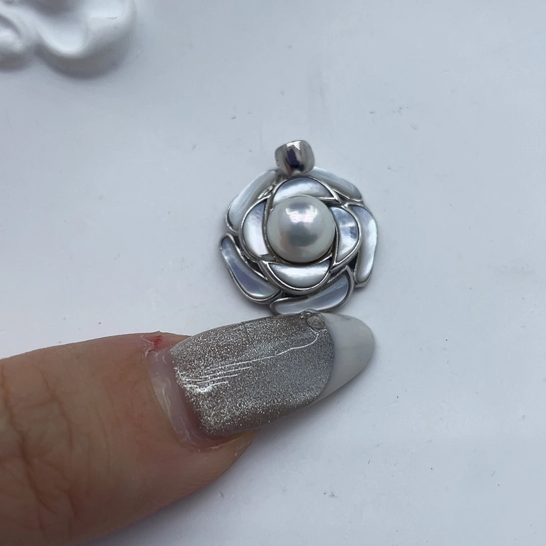 银S925镶嵌海水珍珠吊坠(不含链)