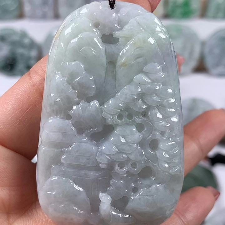 翡翠未镶嵌颈饰山水福利有棉线福利